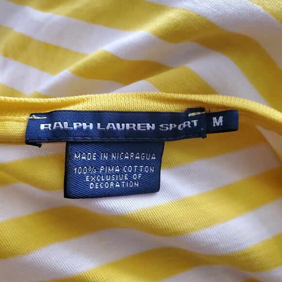 Ralph Lauren Sport V-Neckline Yellow White Striped Short Sleeve Tee Size M - Picture 4 of 7